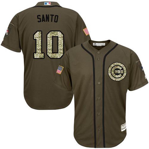 Cubs #10 Ron Santo Green Salute to Service Stitched MLB Jersey - Click Image to Close